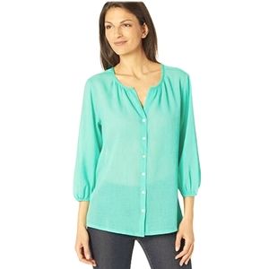 Tommy Bahama, Lana Bay Gauze 3/4 Sleeve Top, Size XS, Caribbean Green Color